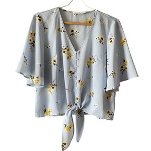 Lush Krisantha Floral Tie Front Blouse - Size Small